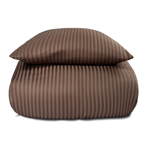 Image of Sengetøj i 100% Bomuldssatin - King Size sengesæt 240x220 cm - Brun ensfarvet sengelinned - Borg Living